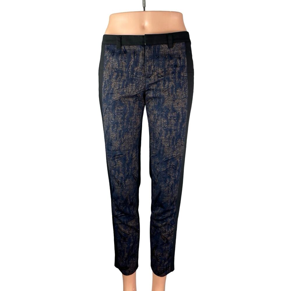 Anthropologie Cartonnier Women's Black Blue Jacquard Panel Trousers Pants Size 0